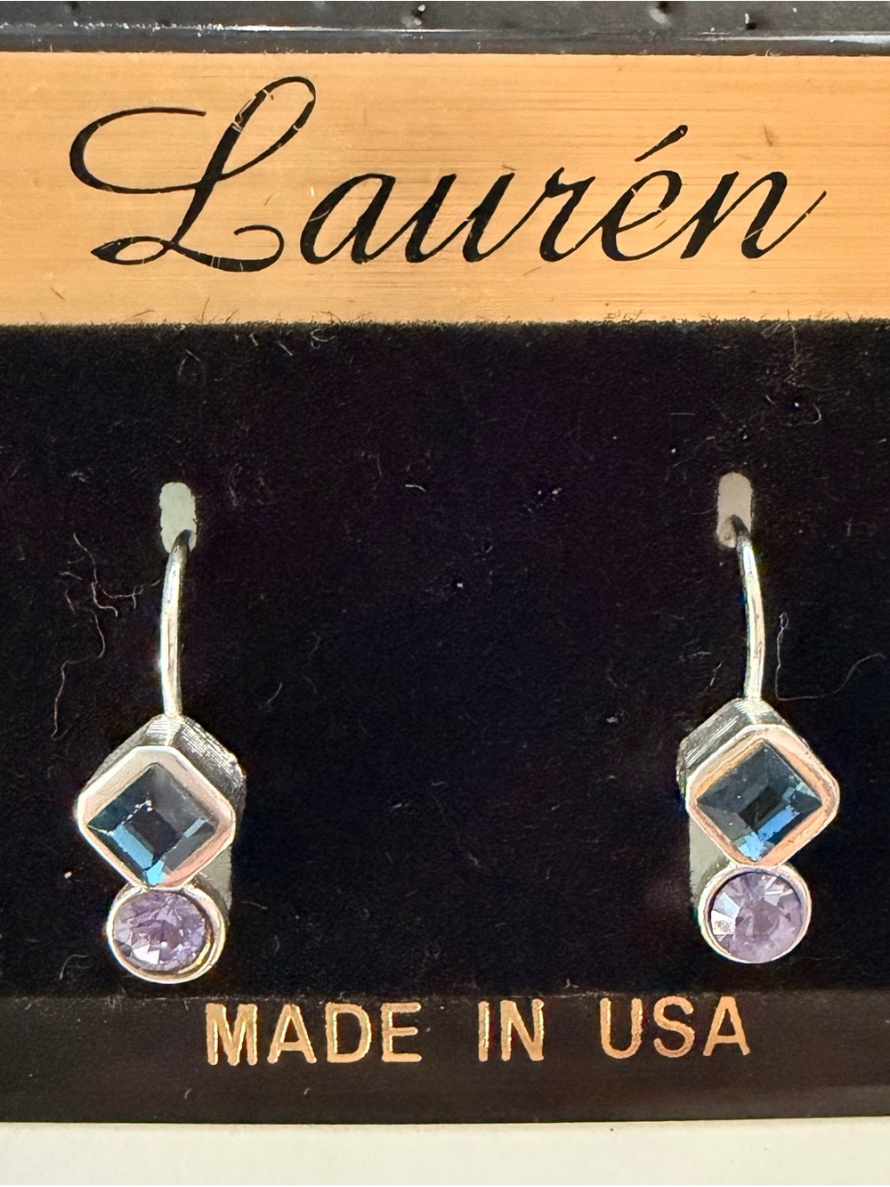 Silver Drop Earrings with Blue and Lavender Stones